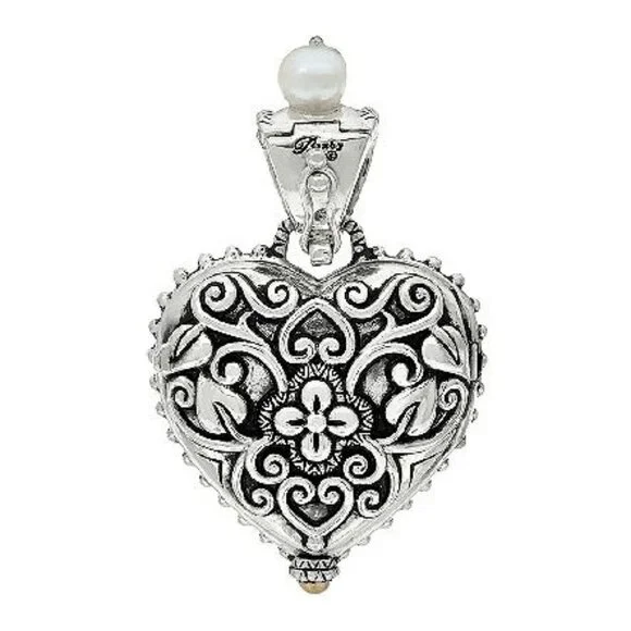 Barbara Bixby 925 Sterling Silver & 18K Gold Heart Locket Enhancer Pendant Pearl - Picture 2 of 11